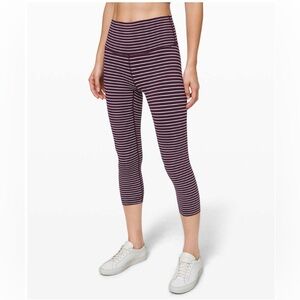 Lululemon Wunder Under Crop (High-Rise) in Parallel Stripe Dark Adobe White